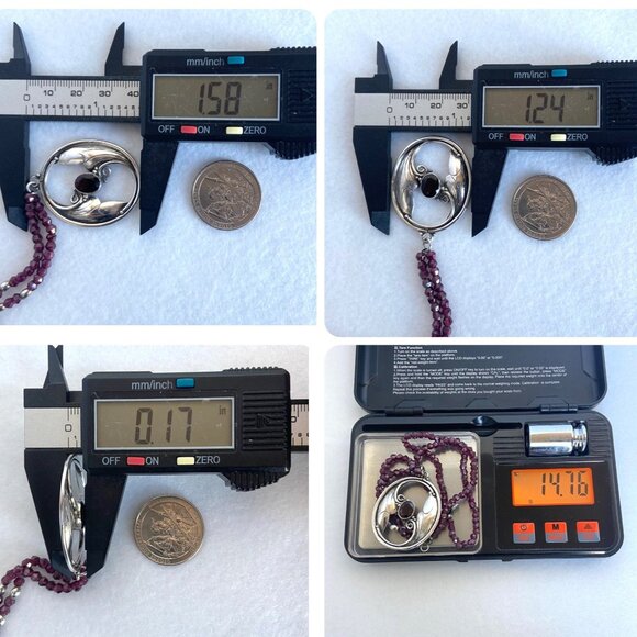 Sterling Silver 925 Beaded Oval Art Nouveau Style Garnet Pendant Necklace 18" - Picture 11 of 16